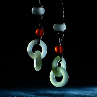 Buddha Gift Natural Hetian Cyan Jade White Jade Double Peace Buckle Success Necklace Pendant