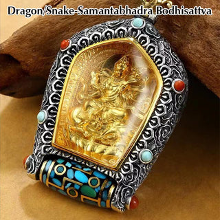 Buddha Gift Tibet Chinese Zodiac Natal Buddha Thangka Prosperity Rotatable Dzi Bead Necklace Pendant