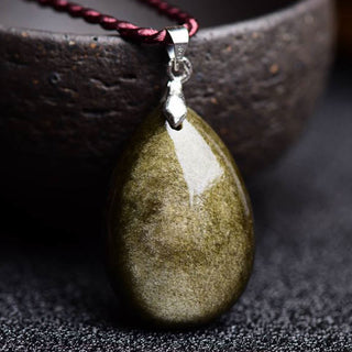 Buddha Gift Gold Sheen Obsidian Black Obsidian Rainbow Obsidian Wealth Water Drop Necklace Pendant