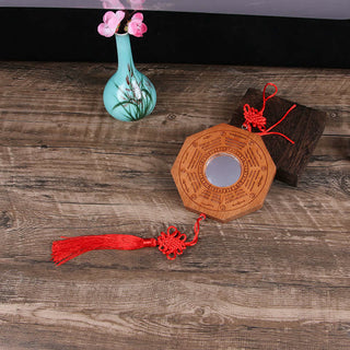 Buddha Gift Feng Shui Bagua Map Peach Wood Five-Emperor Coins Chinese Knotting Balance Energy Map Mirror
