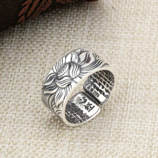 Buddha Gift 999 Sterling Silver Lotus Symbol Heart Sutra Protection Ring