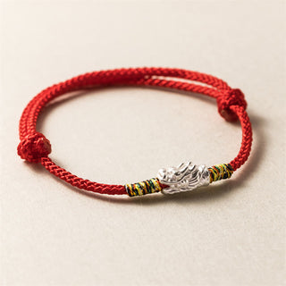 Buddha Gift 925 Sterling Silver Year of the Dragon Luck Strength Red Rope Bracelet