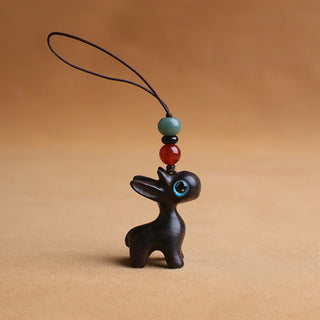 Buddha Gift Sandalwood Small Leaf Red Sandalwood Ebony Wood Green Sandalwood Lucky Mini Deer Carved Protection Key Chain Phone Hanging Decoration