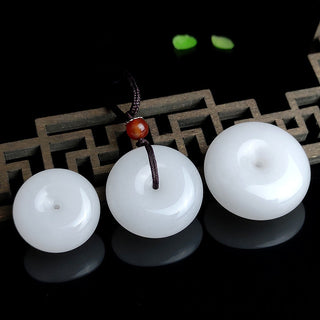 Buddha Gift Round Hetian White Jade Peace Buckle Blessing Necklace Pendant