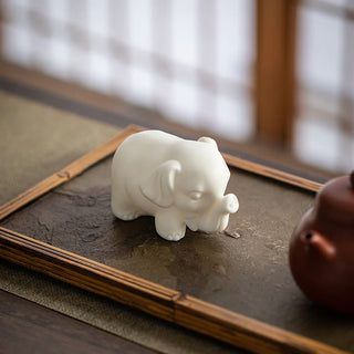 Buddha Gift Small Elephant Statue White Porcelain Ceramic Strength Home Desk Decoration