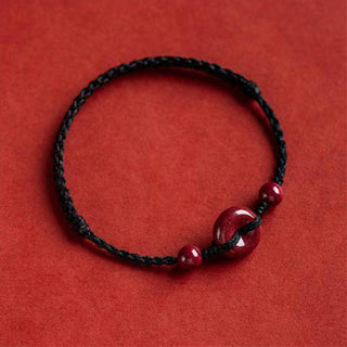 Buddha Gift Handmade Cinnabar Peace Buckle Safe and Healthy Charm Blessing String Bracelet Anklet