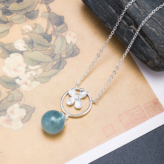 Buddha Gift 925 Sterling Silver Natural Aquamarine Leaf Flower Peace Earrings Necklace