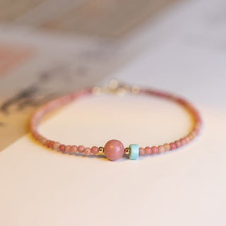 Buddha Gift 14K Gold Plated Natural Rhodonite Loving Energy Chain Bracelet