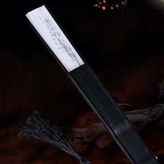 Buddha Gift Mountains Plum Blossom Lotus Magpie Bamboo Leaves Handheld Silk Bamboo Folding Fan 22.5cm
