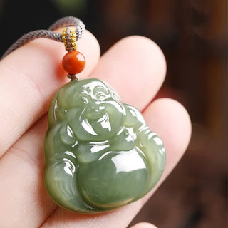 Buddha Gift Laughing Buddha Hetian Jade Abundance Necklace String Pendant