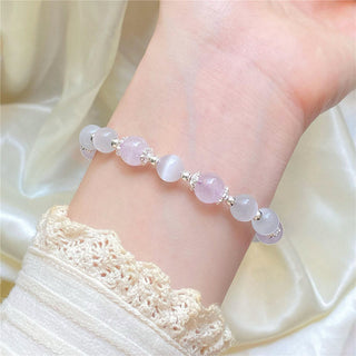 Buddha Gift 925 Sterling Silver Natural Amethyst Cat's Eye Spiritual Awareness Star Bracelet