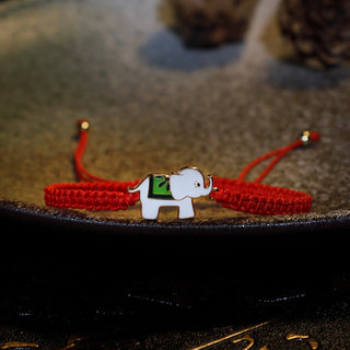 Buddha Gift Tibetan Handmade 925 Sterling Silver Lucky Elephant Red String Bracelet