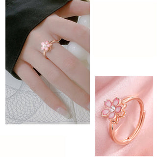 Buddha Gift 925 Sterling Silver Cherry Blossom Blessing Chain Bracelet Rotatable Ring