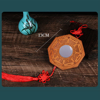 Buddha Gift Feng Shui Bagua Map Peach Wood Five-Emperor Coins Chinese Knotting Balance Energy Map Mirror