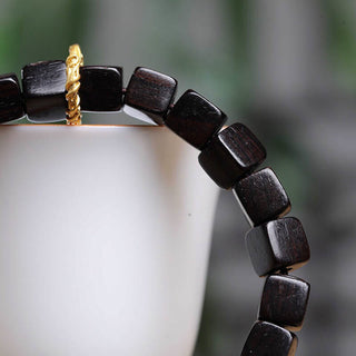 Buddha Gift Tibetan Ebony Wood Square Beads Peace Calm Bracelet