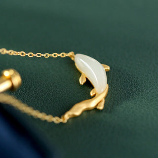 Buddha Gift 925 Sterling Silver White Jade Dolphin Luck Necklace Pendant