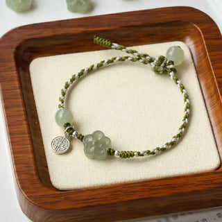 Buddha Gift Handmade Plum Blossom Flower Jade Luck Prosperity Braided Bracelet