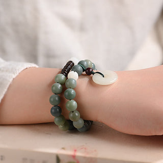 Buddha Gift Cyan Bodhi Seed Lotus Jade Peace Buckle Wisdom Double Wrap Bracelet