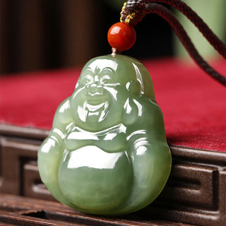 Buddha Gift Laughing Buddha Hetian Jade Abundance Necklace String Pendant