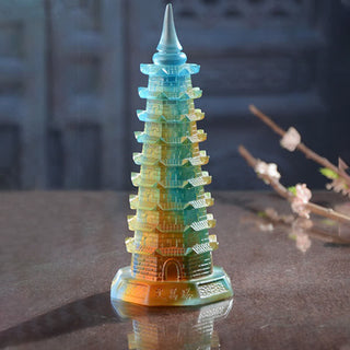 Buddha Gift Feng Shui Wenchang Tower Handmade Liuli Crystal Pagoda Art Piece Luck Home Office Decoration