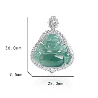 Buddha Gift 925 Sterling Silver Laughing Buddha Natural Jade Luck Abundance Chain Necklace Pendant