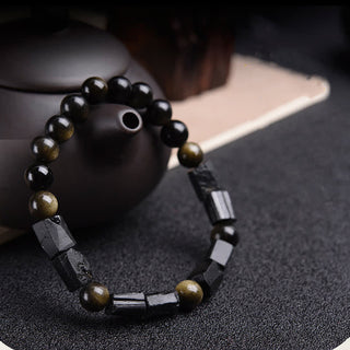 Buddha Gift Gold Sheen Obsidian Black Tourmaline Wealth Bracelet