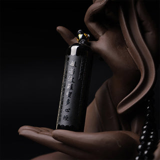 Buddha Gift Natural Black Obsidian Heart Sutra Purification Necklace Pendant
