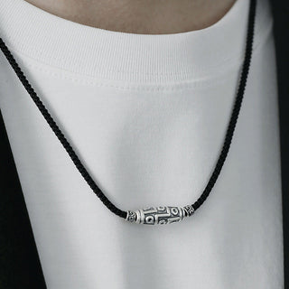 Buddha Gift 999 Sterling Silver Nine-Eye Dzi Bead Pattern Protection Rope Necklace Pendant