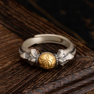 Buddha Gift 925 Sterling Silver Manjusri Mantra Om Mani Padme Hum Peace Adjustable Ring