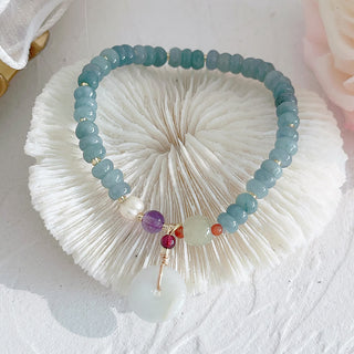 Buddha Gift Natural Hetian Jade Pearl Peace Buckle Fu Character Gourd Money Bag Strawberry Quartz PiXiu Luck Bracelet