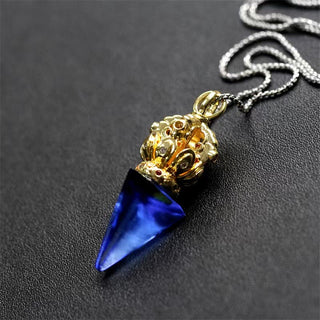 Buddha Gift Tibetan Dorje Vajra 4 Prong Lotus Liuli Crystal Strength Necklace Pendant