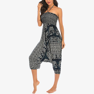 Buddha Gift Two Style Wear Elephant Pattern Loose Smocked Harem Trousers Jumpsuit Women's Yoga Pants