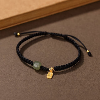 Buddha Gift 925 Sterling Silver Hetian Jade Blessing Wealth Red String Bracelet