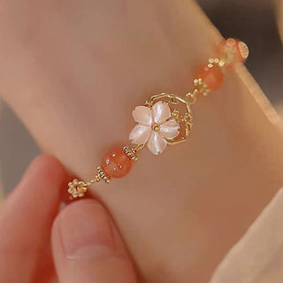 Buddha Gift Red Agate Tridacna Stone Flower Confidence Bracelet