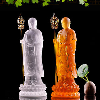 Buddha Gift Handmade Ksitigarbha Bodhisattva Figurine Liuli Crystal Art Piece Serenity Statue Home Decoration