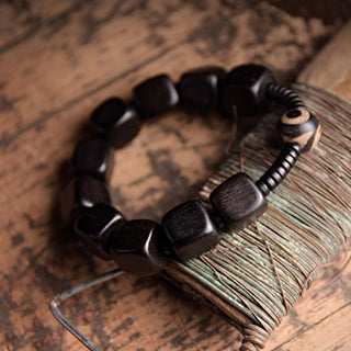 Buddha Gift Tibetan Ebony Wood Dzi Bead Strength Bracelet