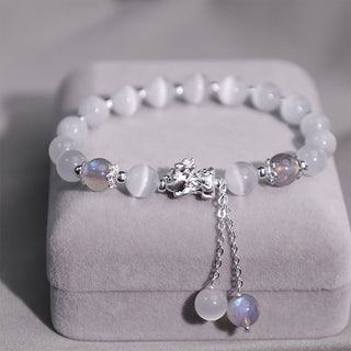 Buddha Gift Natural Cat's Eye Moonstone Strawberry Quartz PiXiu Support Bracelet