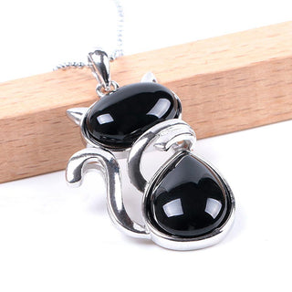 "Save A Cat" Cute Cat Pattern Natural Crystal Protection Cat-Loving Pendant Necklace