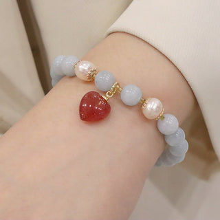 Buddha Gift Natural Aquamarine Chalcedony Serenity Rabbit Gourd Cat Charm Bracelet