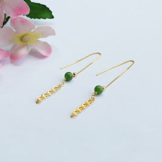Buddha Gift 925 Sterling Silver Natural Hetian Cyan Jade Bead Luck Phoenix Tail Drop Earrings