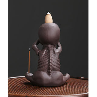 Buddha Gift Little Skull Ghost Purple Clay Backflow Smoke Fountain Peace Incense Burner Decoration