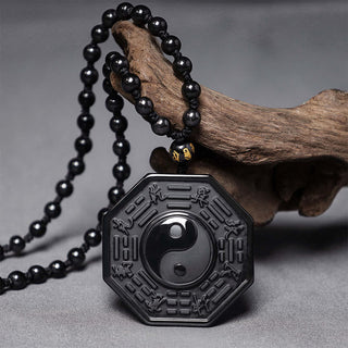 Buddha Gift Black Obsidian Stone Yin Yang Pendant Necklace