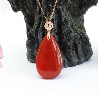 Buddha Gift 925 Sterling Silver Waterdrop Red Agate Confidence Necklace Pendant