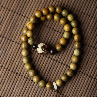 Buddha Gift Green Sandalwood Bodhi Seed Lotus Soothing Double Wrap Bracelet