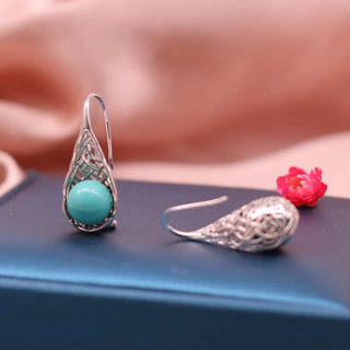 Buddha Gift 925 Sterling Silver Turquoise Beaded Pattern Protection Drop Dangle Earrings
