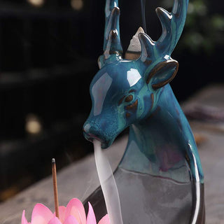 Buddha Gift Little Deer Ceramic Lotus Meditation Incense Burner Decoration
