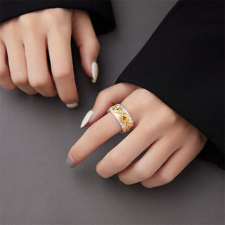 Buddha Gift 925 Sterling Silver Vintage Tang Dynasty Flower Design Luck Ring