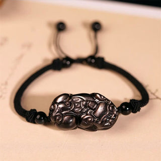 Buddha Gift Natural Obsidian Amethyst Citrine PiXiu Cooper Coin Wealth Bracelet