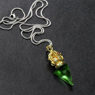 Buddha Gift Tibetan Dorje Vajra 4 Prong Lotus Liuli Crystal Strength Necklace Pendant