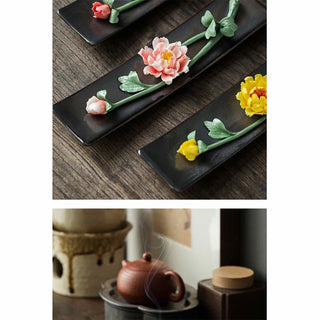 Buddha Gift Lotus Peony Rose Flower Ceramic Spiritual Incense Burner